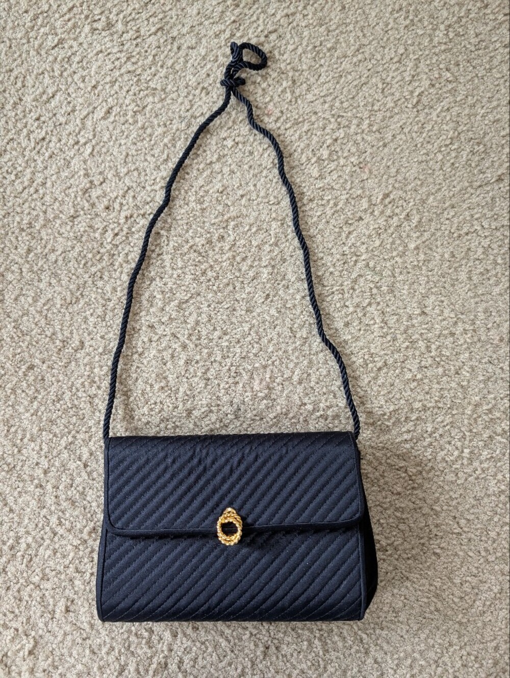 Elegant La Regale Dark Navy Quilted Shoulder Bag with Gold Accent